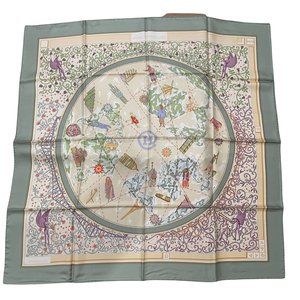 Hermes 90cm Green & Beige "www.hermes.com," by Christine Henry Silk Scarf